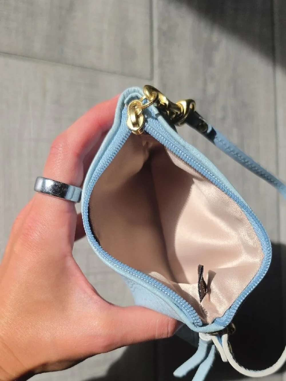 Coach Light Blue Pebbled Leather Wristlet Clutch